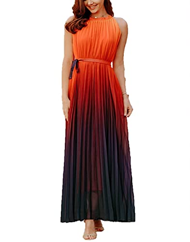 Womens Maxi Dress Elegant Sleeveless Halter Gradient Color Patchwork Evening Flowy Dress A,XL