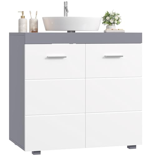 FOREHILL Waschbeckenunterschrank Unterschrank Badezimmerschrank mit 2 Türen und 2 Ablagen, 60x31x60cm, für Badezimmer, grau