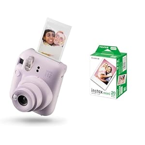 instax mini 12 instant film camera, auto exposure with Built-in selfie lens, Lilac Purple & Fujifilm mini instant film White Border, 20 shot Pack, suitable for all mini cameras and printers