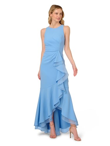 Image of Adrianna Papell Ruffle Crepe Halter Gown