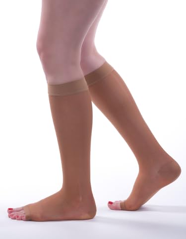 Image of Allegro 15-20mmHg Essential 17 Sheer Support Open Toe Compression Sock - Comfortable, Open Toe, Knee High Support Stockings