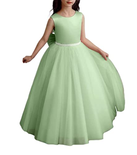 Tulle Flower Girl Dresses for Wedding Ball Gown First Communion Party with Pearls Satin Bow-Knot HDT230308