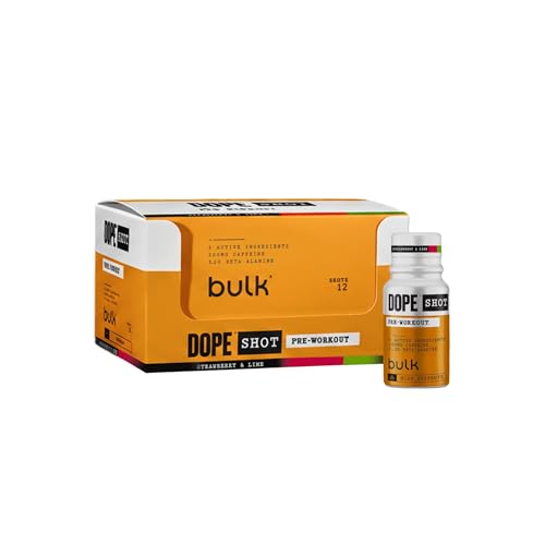 Bulk Dope Shots Bebida pre-entrenamiento | Fresa & Lima | Caja de 12 shots de 60ml | 200mg de Cafeína y 3,2g de Beta-Alanina de alta concentración | Apoya la energía y el enfoque para el gimnasio