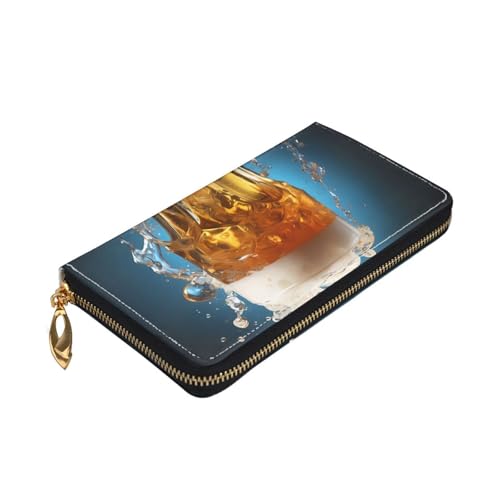 Leather Women Wallets, Long Credit Card Holder, Beer foam Print Billfold Clutch & Travel Purse Large Capacity3