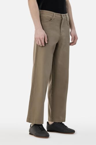 Image of SNITCH Men Casual Wear Trousers| Regular Fit Mid Rise Solid Wide-Leg Pants | 100% Linen Breathable & Lightweight Fabric for Summer, Office & Outings