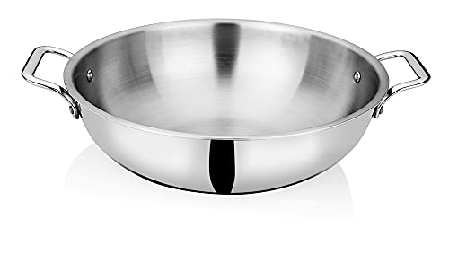 Image of Bhalaria Triply Stainless Steel Kadhai 34cm 5.5 Litre | Induction Base Heavy Gauge 3 Layer Body |Extra Large Deep Fry Pan Wok for Sabzi,Curry & Frying | Food Grade Steel|Gas Compatible|Dishwasher Safe