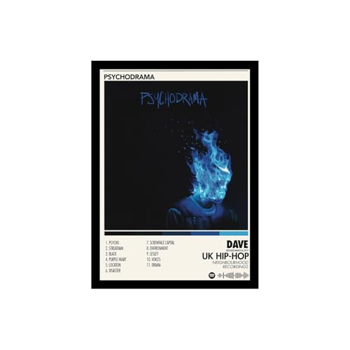Image of BLINKART Dave - Psychodrama | Popular Music Album Hanging Wall Artwork Frames | Decoration Home Bedroom Living Room Aesthetics Artworks Spotify Song Link Qr Code With Your Photo Frame | 13x10 Inch