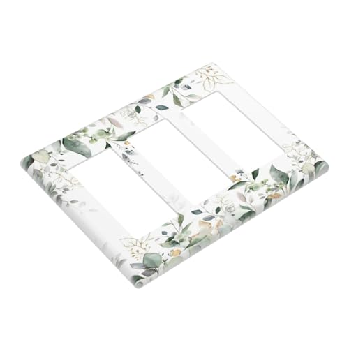 Decorative Outlet Covers Rustic Ink Green Eucalyptus Leaves Sage leaf 3 Gang Outlet Cover Wall Plate Triple Rocker Light Switch Cover Plate Switch Plate Covers for Bedroom Home Decor