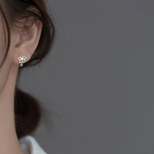 Reffeer Solid 925 Sterling Silver Flower Hoop Earrings Huggie for Women Teen Girls CZ Flower Hoop Earrings Spring2