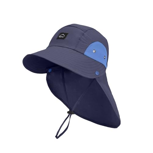 2026 Sombrero de verano para niños y niñas, protector solar, ala ancha, sombrero de pescador con cuello, para niños a partir de 4 años, Negro , Talla única