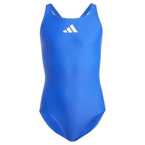 adidas Girl's Solid Logo Swimsuit in Blue Cover