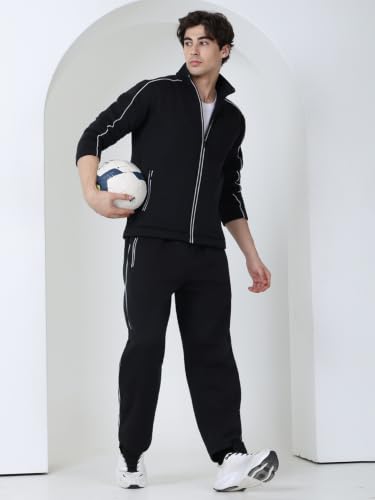Image of CHKOKKO Sports Track Suit For Man Full Zipper Jacket & Lower Pants Set With Warm Fabric Lightweight Tracksuit For Men Casual Gym Running Morning Walk and Winter Active Wear Set