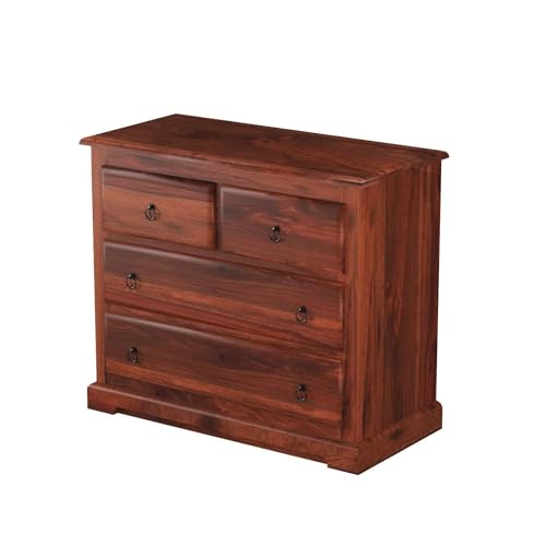 Image of Sheesham Wood Chest of Drawers 4 Drawers Wooden Dresser with Storage Organizer for Bedroom Living Room Home (Honey Finish)