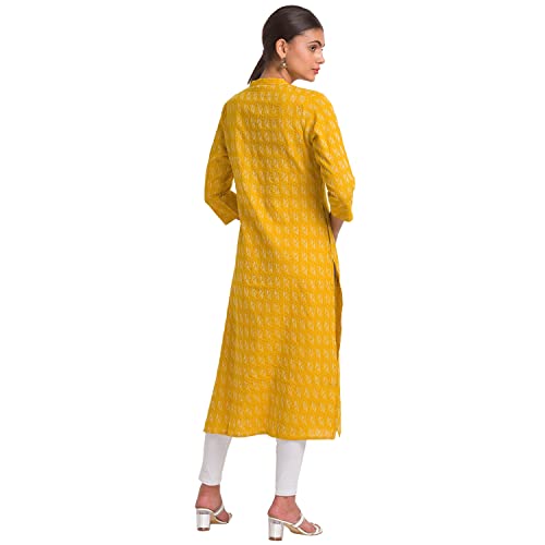 Image of Globus Women Green Woven Design Mandarin Collar Straight Kurta-3638025001
