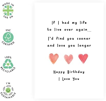 Boyfriend Birthday Card - Husband Birthday Card - 'I Love You Longer' - I Love You Gifts For Him or Her - Sweet Birthday Cards for Wife Girlfriend Partner - Comes With Fun Stickers - By Central 23