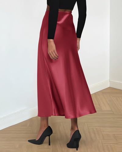 Image of BTFBM 2026 Summer Womens Skirts Silk Elegant High Waist Flowy Long Satin A-Line Midi Skirt Cocktail Wedding Party