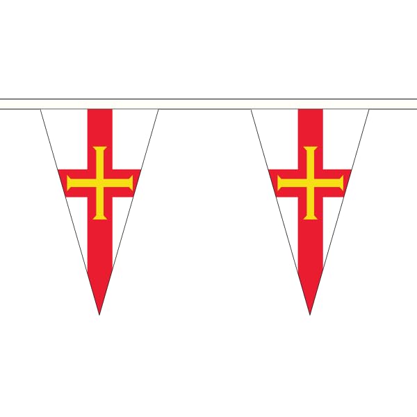 Flagtex Guernsey Triangle Fabric Bunting – 20m with 52 Flags – Fabric for Indoor & Outdoor Use – String Flags Banners Channel Islands British Crown Dependency UK Pennant