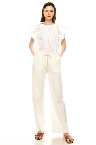 Eevee Women's Cotton Linen Pants, Summer Wide Leg Casual Loose Drawstring Elastic Waistband with Pockets2