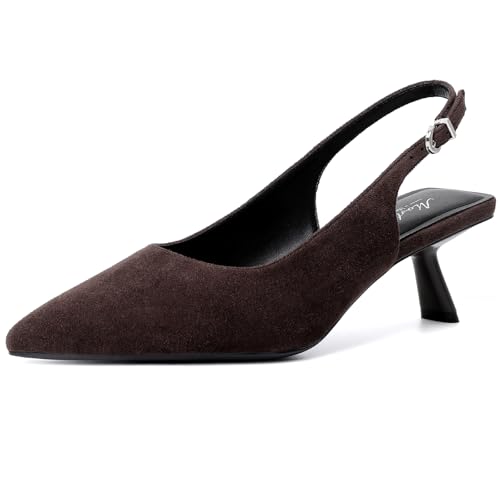 Image of Mostrin Kitten Heels for Women Pointed Toe Pumps Patent Leather Low Heel Slingback Heels with Buckle Dress Shoes for Dating Party Working