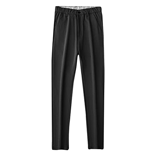 Men's Elastic Business Straight Casual Trousers Relaxed Classic Fit Flat Front Pants Zip Fly Pull-on Pant