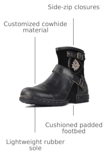 Image of OSSTONE Moto Boots for Men Fashion Zipper-up Leather Chukka Boots Casual Shoes OS-5008-1-BP-US-R Vintage Brown