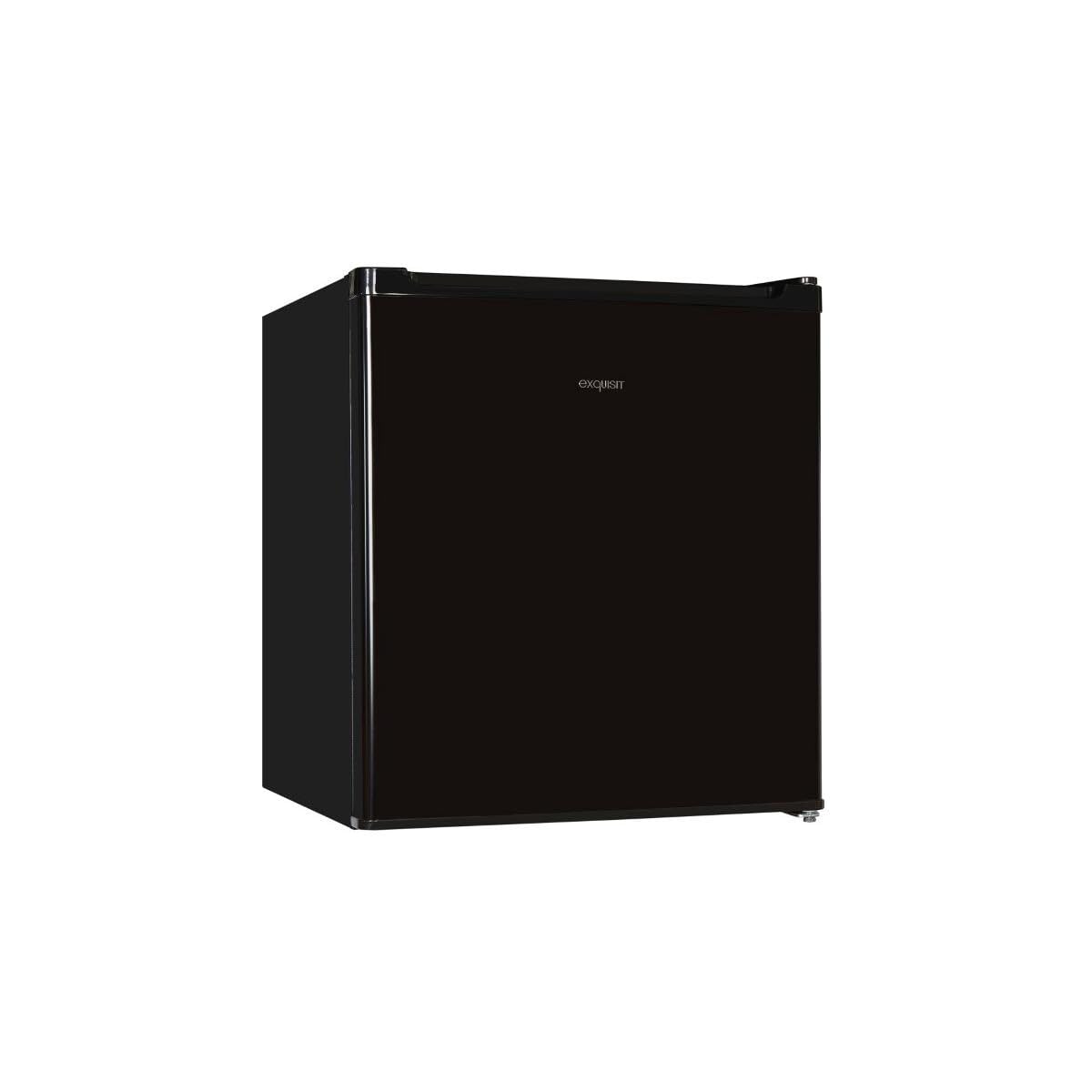 Exquisit® Frigorífico Mini 40L, Color Negro, Clase E, Puerta Reversible, Estante de Rejilla Ajustable, 2 Balcones en Puerta, Control de Temperatura, Muy Silencioso, Medidas (51,0 x 44,0 x 47,0 cm)