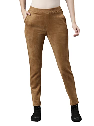 Image of GO COLORS Women Solid Mid Rise Suede Treggings