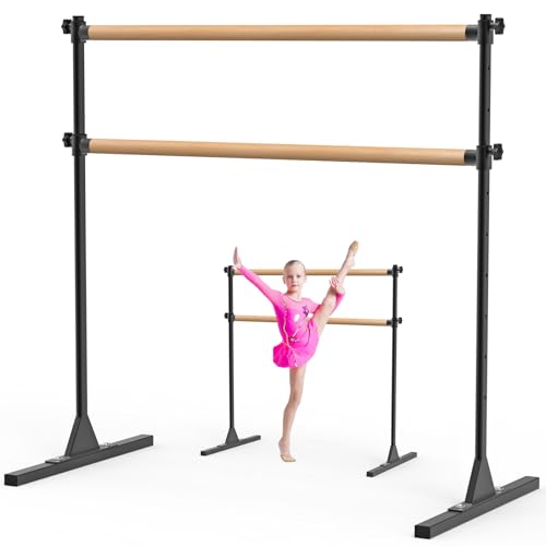 BeneLabel Barra de ballet independiente, barra de ballet portátil de 10 alturas ajustables, barra de baile de madera para niñas, niños y adultos, entrenamiento en casa, fitness, yoga, 120 x 71 cm