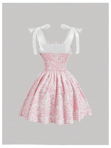 Image of Milumia Women's Floral Tie Shoulder Cami Dress Lace Up Side Vintage Flared Short Dresses