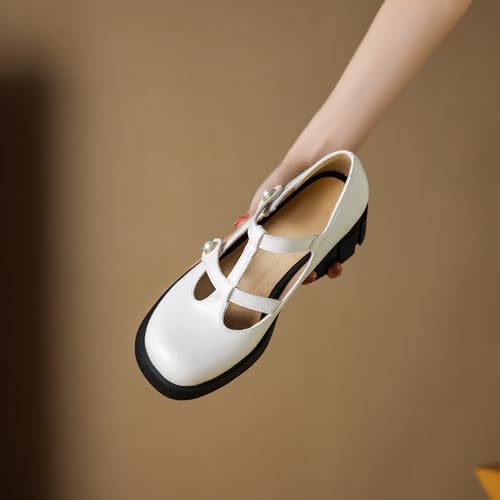 Cozivwaiy Mary Jane Platform Shoes Women Round Toe Breathable T-Strap Flats Fashion Uniform Dress Shoes2