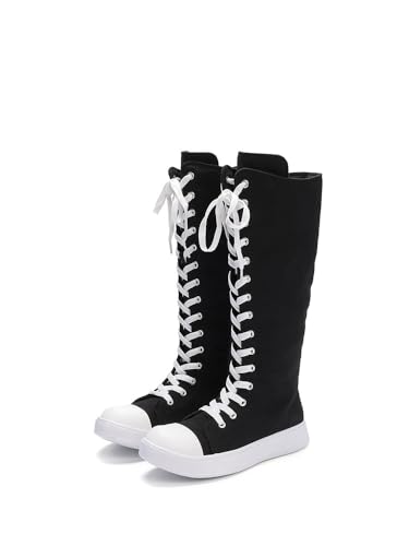 Women’s Canvas Knee High Platform Lace Up Sneakers Boots with Comfort Walking and Zipper Design3