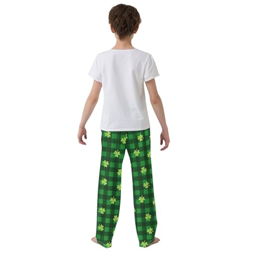 Clover Plaid Print Boys Long Pants Soft Trousers Elastic Waist Kids Lounge Bottoms with Pockets S-XL3