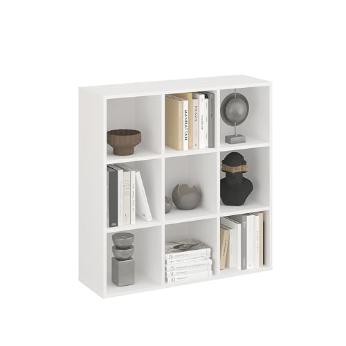 Komto Bibliothèque Blanche – Meuble Cube 9 Cases, Étagère de Rangement pour Salon, Chambre ou Bureau | Nubo 90,6 x 92 x 29 cm