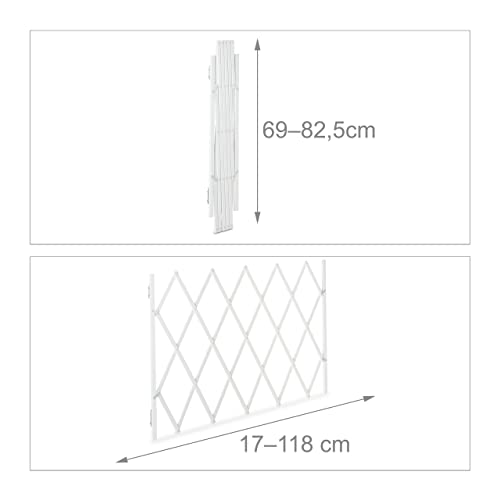 Relaxdays Hundeabsperrgitter, ausziehbar bis 118 cm, 69-82,5 cm hoch, Bambus, Hunde Schutzgitter für Treppe & Tür, weiß