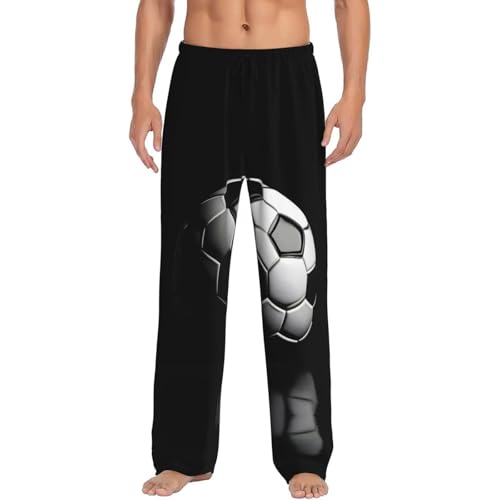 Pantalon de pyjama pour homme noir EdWal taille L long avec poches imprimé I Like Soccer