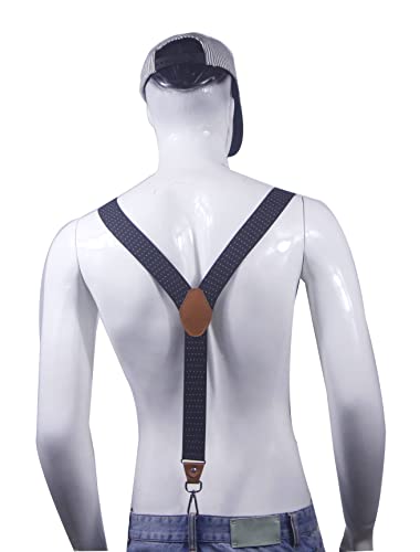 Image of Mens Suspenders with 3 Swivel Hooks Belt Loops 1.4 Inch Wide Heavy Duty Adjustable Braces