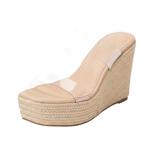 Sandalias de cuña transparentes para mujer, sandalias de cuña, sandalias de cuña, zapatos de verano, zapatos de tacón alto, elegantes, sexys, vacaciones en la playa, fiestas, alpargatas, cómodas