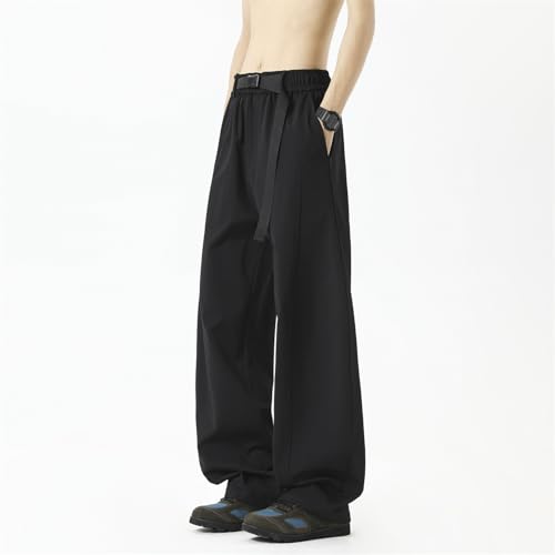 Seidarise Men's Casual Beige Pants, Loose Fit with Black Belt Detail, Ideal for Daily Outings2