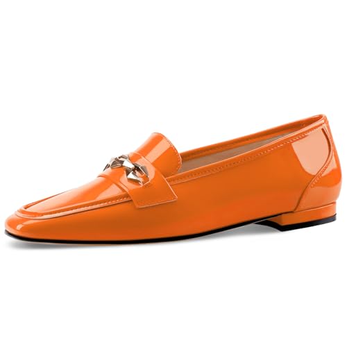 Image of Oh Mispares Womens Loafers Square Toe Low Heel Penny Loafers Fashion Comfortable Slip on Flats Casual Dressy Shoes for Women Work Office Patent Leather