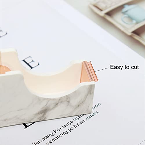 Multibey Desktop Tape Dispenser Gold Rose Gold Metal Core Marble White Texture Office Supplies 1" (Rose Gold) #TOP4