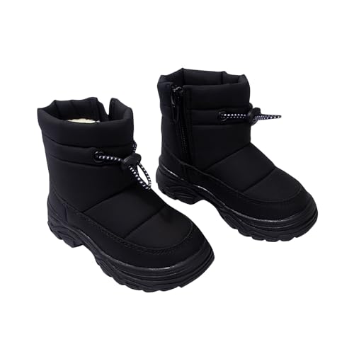 Boys Girls Fleece-Lined Booties Rubber Sole Outdoor Winter Thick Warm Ankle Boots Kids Side Zipper Soft Chunky Shoes