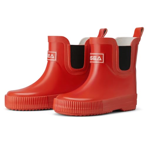 HISEA Kids Barefoot-Friendly Rain Boots, 100% Natural Rubber Waterproof Ankle Chelsea Boots with Soft Cotton Lining, Anti-Chafing Design for Toddlers Boys Girls
