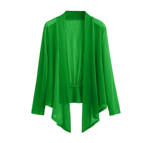 Cárdigan Mujer Verano Leger Gran Tamaño Mujer Primavera Mediados Chaleco Largo Manga Larga Blusa Fluida Alto Color Sólido Top Transpirable Loungewear Abrigo Suelo Stretch Camisa Cardigan 7XL, verde