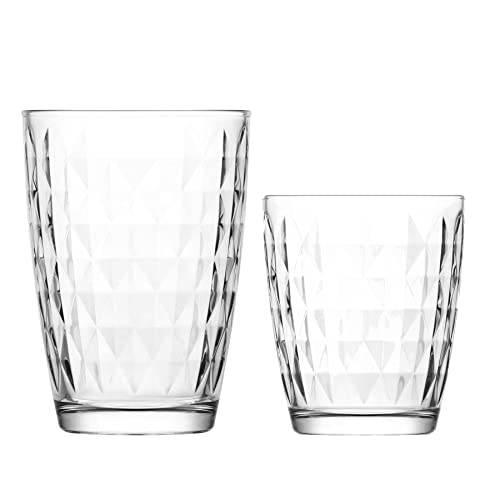 LAV 12pc Clear Artemis Glassware Set - Mixed Glass Highball Cocktail Gin Glasses and Water Whiskey Drinking Tumblers