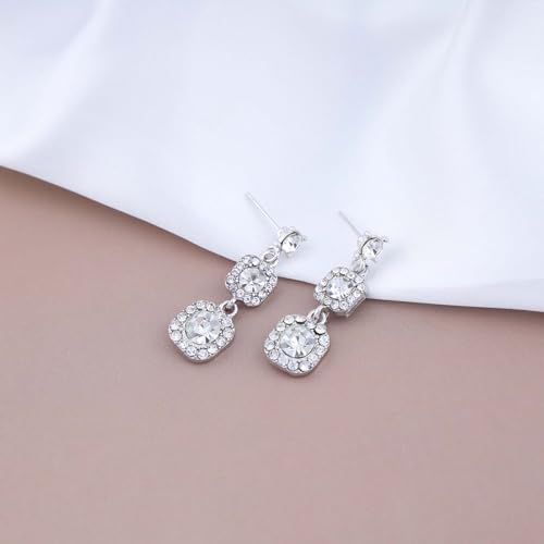 Vintage Crystal Rhinestone Earrings Silver Crystal Square Earrings Long Cz Drop Earring Geometric Crystal Earring Wedding Chandelier Earrings Jewelry for Women4