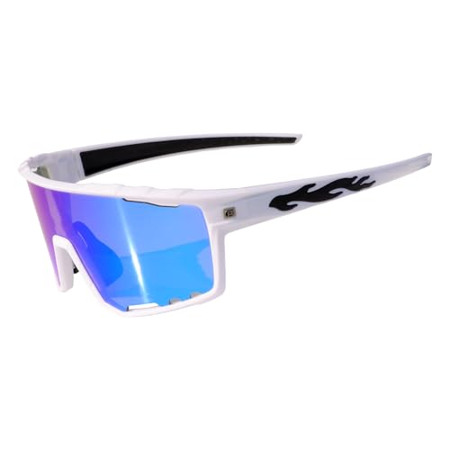 Image of PAIS Photochromic Sport Sunglasses for Big Heads, Man Women XXL Shades - Wide Temple Fit, Flame Motif, Cycling Biking Running