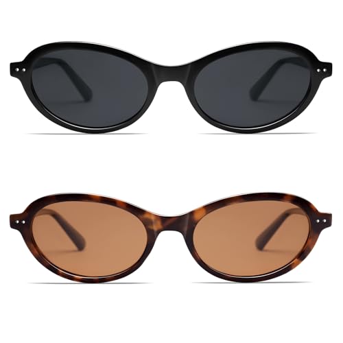 Image of VANLINKER Trendy Oval Polarized Sunglasses for Women Men Small 90s Style Retro Cat Eye Frame Narrow Sleek Design VL9847