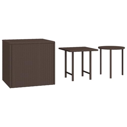 Tables d'appoint en polyrotin marron - Set de table basse gigogne de jardin en acier