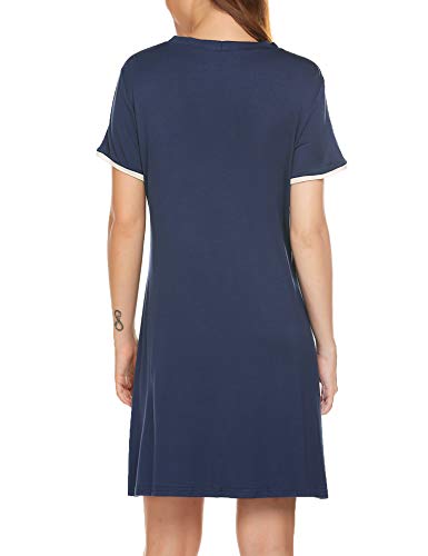 Ekouaer Night Dress Womens Long Sleeve Long Nightgown Neck Sleepwear Sleep Shirt Sleep Dress Nightshirt(Navy Blue,XXL)