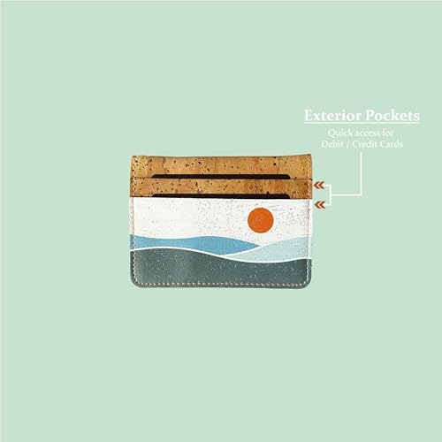 Image of Cork Wallet - Cork Card Holder - Art Print - Eco Friendly - Vegan Non-Leather -Sustainable - Bifold, Waves, Cork Grain Wallet